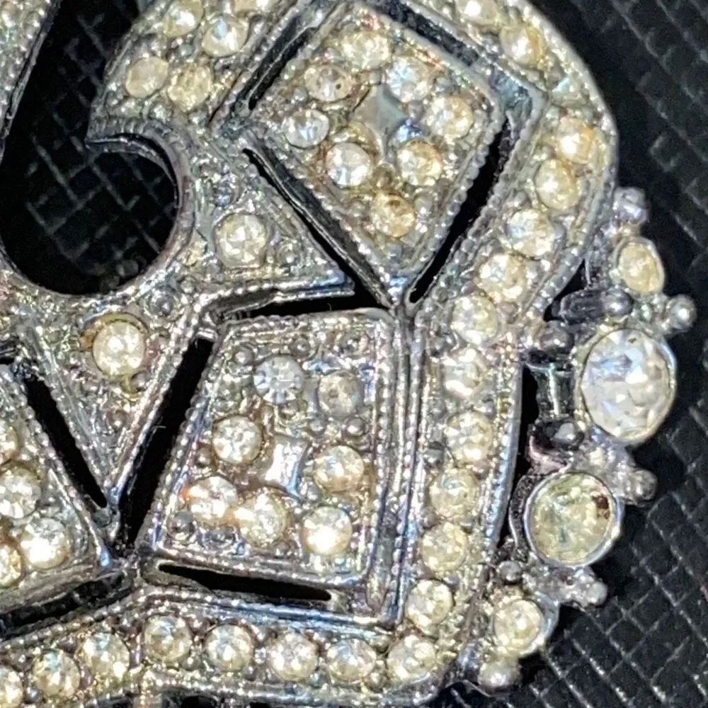 Vintage Art Deco Silvertone Brooch Faux Diamond Pave Flapper Retro